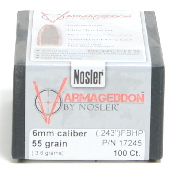 Nosler .243 / 6mm 55 Grain Varmageddon Flat Base Hollow Point (100)