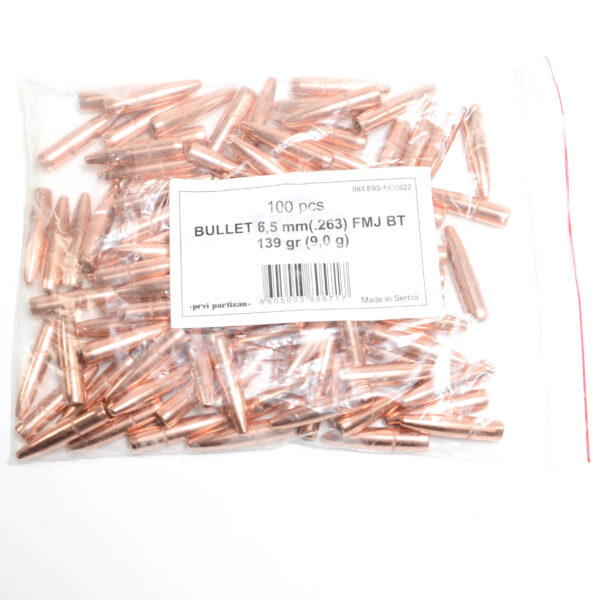 Prvi .263 / 6.5mm 139 Grain Full Metal Jacket Boat Tail (100)