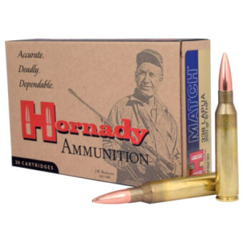 Hornady Match Ammunition 338 Lapua Magnum 250 Grain Jacketed Hollow Point Box of 20