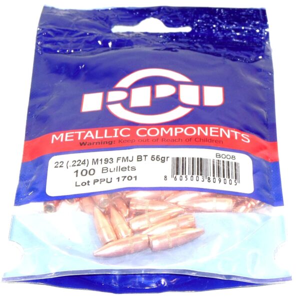 Prvi .224 / 22 55 Grain Full Metal Jacket Boat Tail (100)