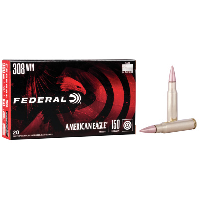 Federal American Eagle Ammunition 308 Winchester 150 Grain Full Metal Jacket Boat Tail Box of 20