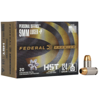 Federal Premium Personal Defense Ammunition 9mm Luger +P 124 Grain HST Jacketed Hollow Point Box of 20