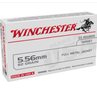 Winchester USA Ammunition 5.56x45mm NATO 62 Grain Full Metal Jacket Box of 20