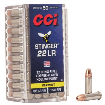 CCI Stinger Ammunition 22 Long Rifle 32 Grain Plated Hollow Point Box of 50