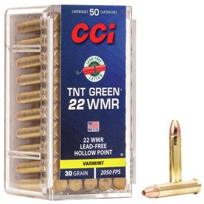 CCI TNT Green Ammunition 22 Winchester Magnum Rimfire (WMR) 30 Grain Hollow Point Box of 50