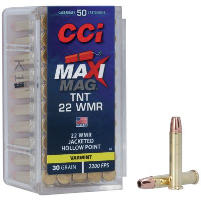 CCI Maxi-Mag Ammunition 22 Winchester Magnum Rimfire (WMR) 30 Grain Jacketed Hollow Point Box of 50