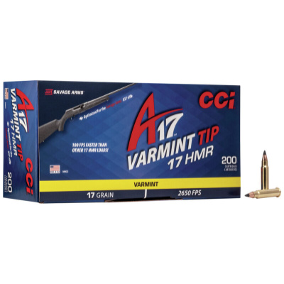 CCI Varmint Tip Ammunition 17 HMR 17 Grain Polymer Tipped Box of 200