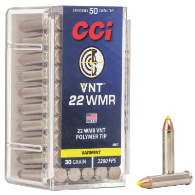 CCI VNT Ammunition 22 Winchester Magnum Rimfire (WMR) 30 Grain Polymer Tipped Box of 50