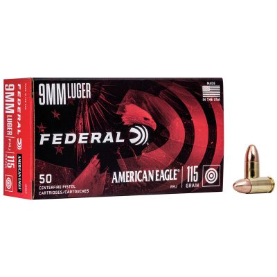 Federal American Eagle Ammunition 9mm Luger 115 Grain Full Metal Jacket
