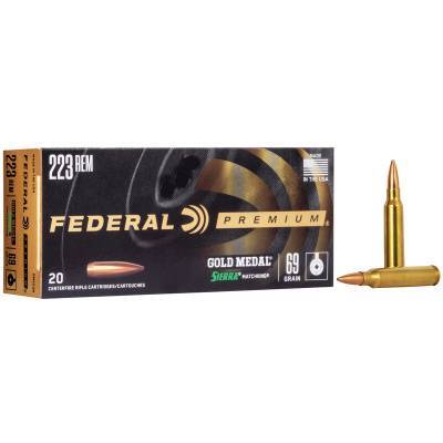Federal Premium Gold Medal Ammunition 223 Remington 69 Grain Sierra Matchking Jacketed Hollow Point Box of 20