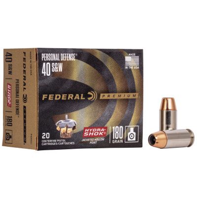 Federal Premium Personal Defense Ammunition 40 S&W 180 Grain Hydra-Shok Jacketed Hollow Point Box of 20