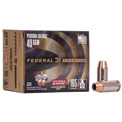 Federal Premium Personal Defense Ammunition 40 S&W 165 Grain Hydra-Shok Jacketed Hollow Point Box of 20