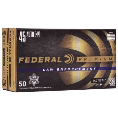 Federal Premium Law Enforcement Ammunition 45 ACP +P 230 Grain HST Jacketed Hollow Point Box of 50
