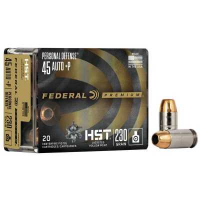Federal Premium Personal Defense Ammunition 45 ACP +P 230 Grain HST Jacketed Hollow Point Box of 20