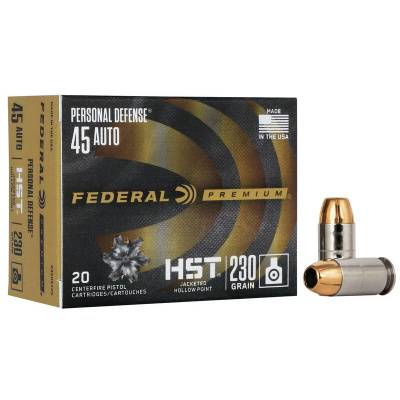 Federal Premium Personal Defense Ammunition 45 ACP 230 Grain HST Jacketed Hollow Point Box of 20