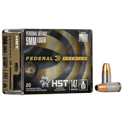 Federal Premium Personal Defense Ammunition 9mm Luger 147 Grain HST Jacketed Hollow Point Box of 20
