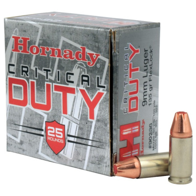 Hornady Critical Duty Ammunition 9mm Luger 135 Grain Jacketed Hollow Point Box of 25