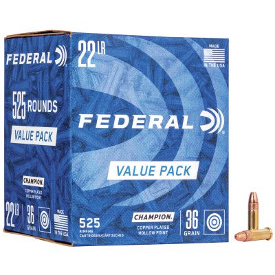 Federal Champion Ammunition 22 Long Rifle 36 Grain Plated Hollow Point Box of 525