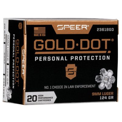 Speer Gold Dot Ammunition 9mm Luger 124 Grain Jacketed Hollow Point Box of 20