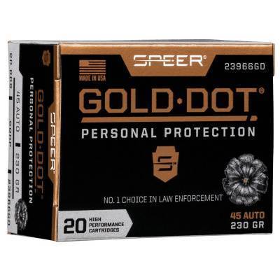 Speer Gold Dot Ammunition 45 ACP 230 Grain Bonded Jacketed Hollow Point Box of 20