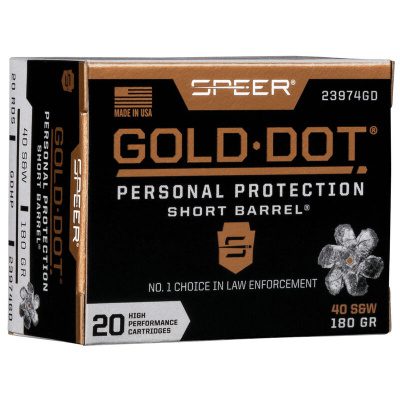 Speer Gold Dot Ammunition 40 S&W 180 Grain Bonded Jacketed Hollow Point Box of 20