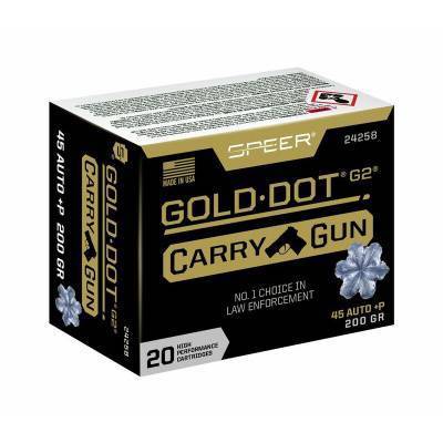Speer Gold Dot Ammunition 45 ACP +P 200 Grain Bonded Jacketed Hollow Point Box of 20