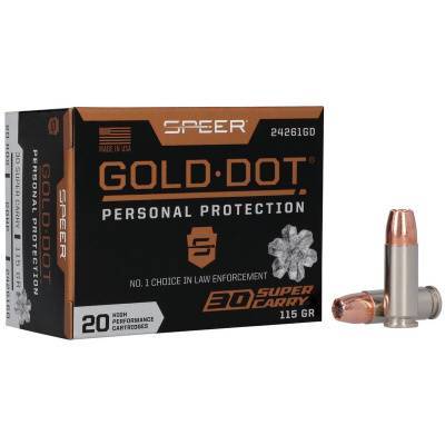 Speer Gold Dot Ammunition 30 Super Carry 115 Grain Jacketed Hollow Point Box of 20