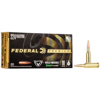Federal Premium Gold Medal Ammunition 224 Valkyrie 90 Grain Sierra Matchking Boat Tail Hollow Point Box of 20
