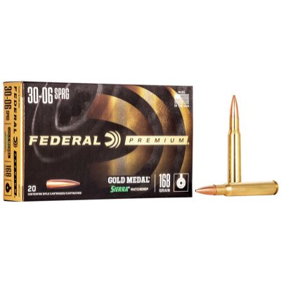 Federal Premium Gold Medal Ammunition 30-06 Springfield 168 Grain Sierra Matchking Jacketed Hollow Point Box of 20