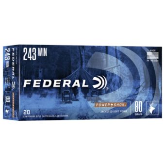 Federal Power-Shok Ammunition 243 Winchester 80 Grain Jacketed Soft Point Box of 20