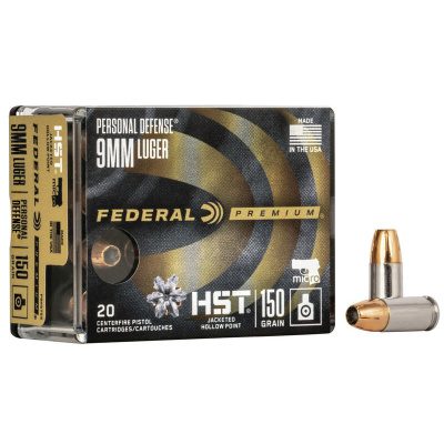Federal Premium Personal Defense Ammunition 9mm Luger 150 Grain HST Micro Jacketed Hollow Point Box of 20