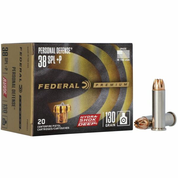 Federal Premium Personal Defense Ammunition 38 Special +P 130 Grain Hydra-Shok Deep Jacketed Hollow Point Box of 20