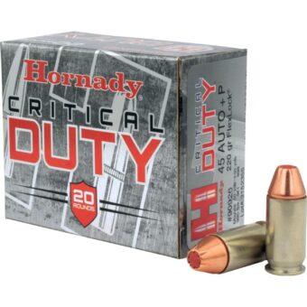 Hornady Critical Duty Ammunition 45 ACP +P 220 Grain Jacketed Hollow Point Box of 20