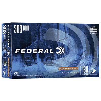 Federal Power-Shok Ammunition 303 British 180 Grain Jacketed Soft Point Box of 20