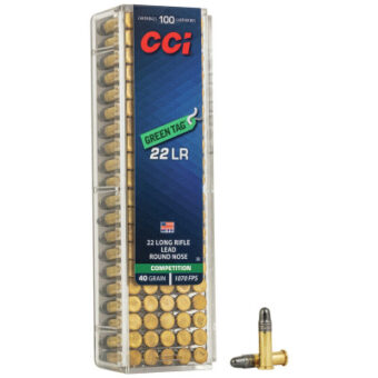 CCI Green Tag Ammunition 22 Long Rifle 40 Grain Lead Round Nose Box of 100