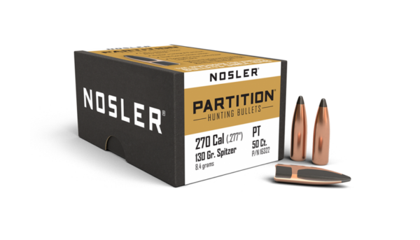 Nosler Partition Bullets 0.277 (270 Caliber, 6.8mm) 130 Grain Sptizer Box of 50