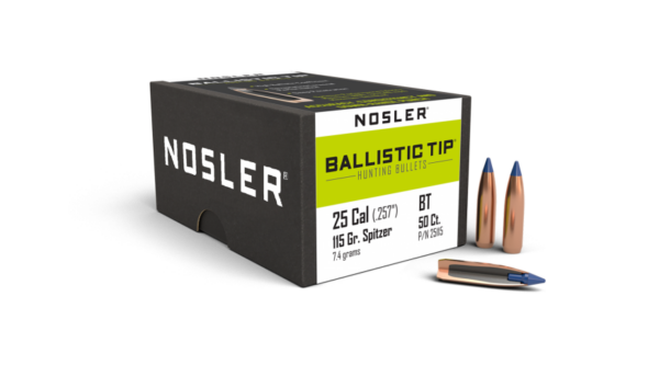 Nosler Ballistic Tip Bullets 0.257 (25 Caliber) 115 Grain Polymer Tipped Box of 50