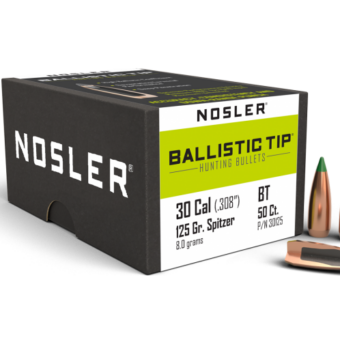 Nosler Ballistic Tip Bullets 0.308 (30 Caliber, 7.62mm) 125 Grain Polymer Tipped Box of 50
