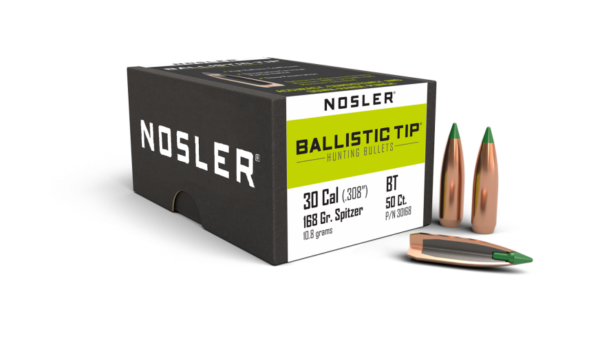 Nosler Ballistic Tip Bullets 0.308 (30 Caliber, 7.62mm) 168 Grain Polymer Tipped Box of 50