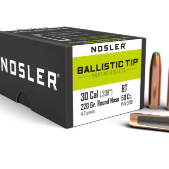 Nosler Ballistic Tip Bullets 0.308 (30 Caliber, 7.62mm) 220 Grain Polymer Tipped Box of 50