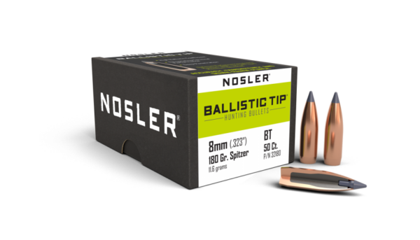 Nosler Ballistic Tip Bullets 0.323 (323 Caliber, 8mm) 180 Grain Polymer Tipped Box of 50