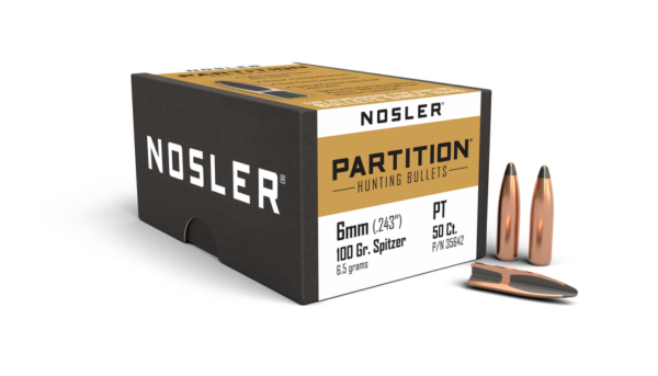 Nosler Partition Bullets 0.243 (243 Caliber, 6mm) 100 Grain Sptizer Box of 50