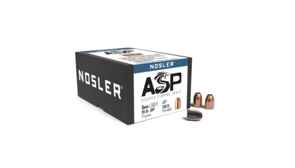 Nosler ASP Bullets 0.355 (9mm) 115 Grain Jacketed Hollow Point Box of 250