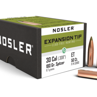 Nosler E-Tip Bullets 0.308 (30 Caliber, 7.62mm) 180 Grain Polymer Tipped Box of 50