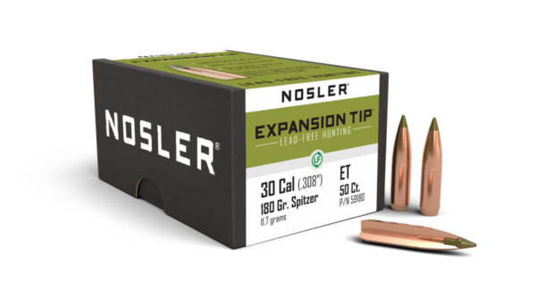 Nosler E-Tip Bullets 0.308 (30 Caliber, 7.62mm) 180 Grain Polymer Tipped Box of 50