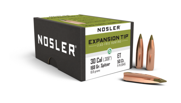 Nosler E-Tip Bullets 0.308 (30 Caliber, 7.62mm) 168 Grain Polymer Tipped Box of 50