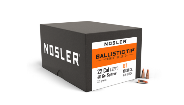 Nosler Ballistic Tip Bullets 0.224 (22 Caliber) 40 Grain Polymer Tipped Box of 1000