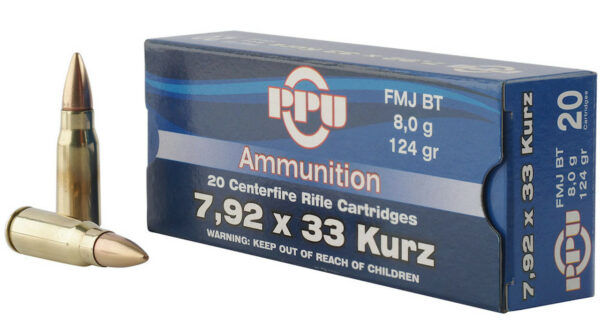 Prvi Partizan Ammunition 7.92x33mm Kurz Mauser 124 Grain Full Metal Jacket Boat Tail Box of 20