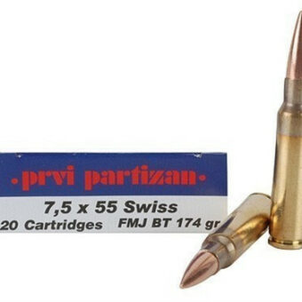 Prvi Partizan Ammunition 7.5mm Schmidt-Rubin (7.5x55mmSwiss) 174 Grain Full Metal Jacket Boat Tail Box of 20
