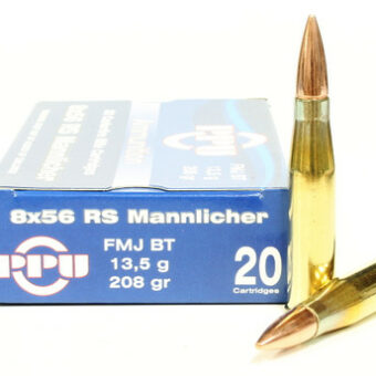 Prvi Partizan Ammunition 8x56mm Mannlicher-Schoenauer 208 Grain Full Metal Jacket Boat Tail Box of 20
